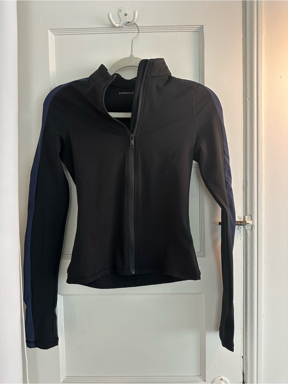 Form Black Zip-Front Utility Jacket with Navy Shoulder Stripe